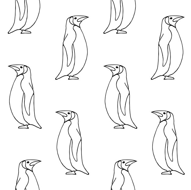 Vector seamless pattern of hand drawn penguin