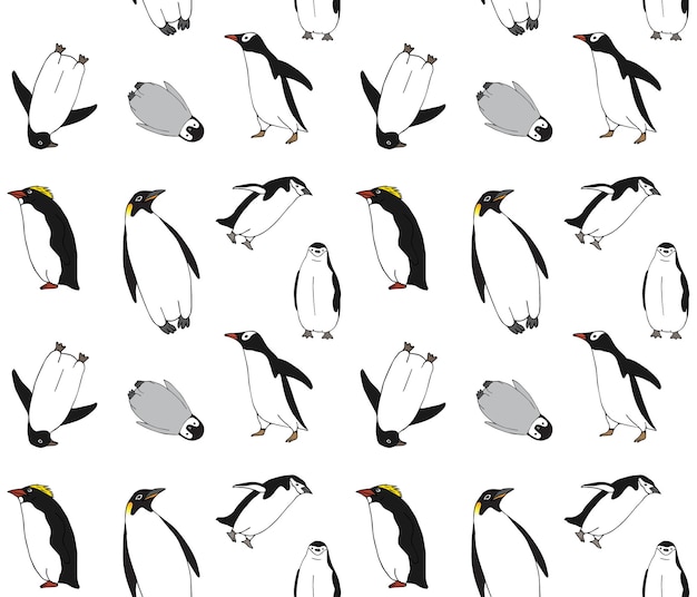 Vector seamless pattern of hand drawn penguins