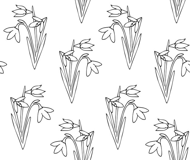 Vector seamless pattern of hand drawn snowdrops