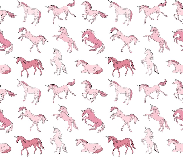 Vector seamless pattern of hand drawn unicorn