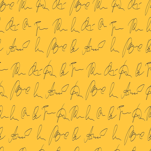 Vector seamless pattern handwritten personal signatures Hand writing by pen lines of handwritten text