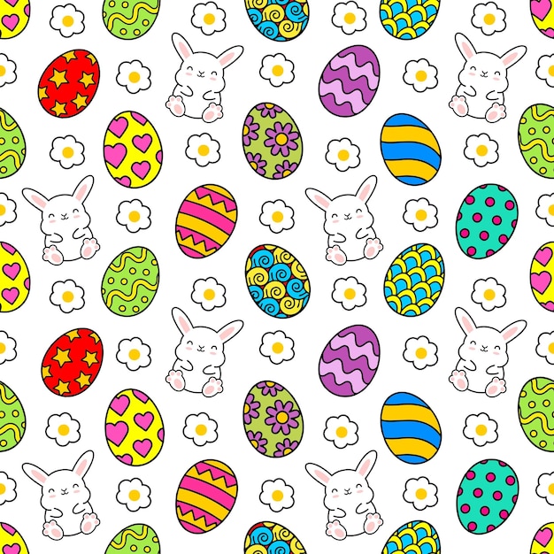 vector seamless pattern happy easter with cute bunny