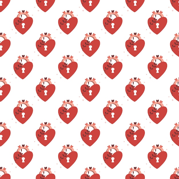 Vector seamless pattern Happy Valentine's Day Heart with chain on the padlock. Romantic background. Love, relationship, dating concept. Greeting card. Design for banner, poster or print.