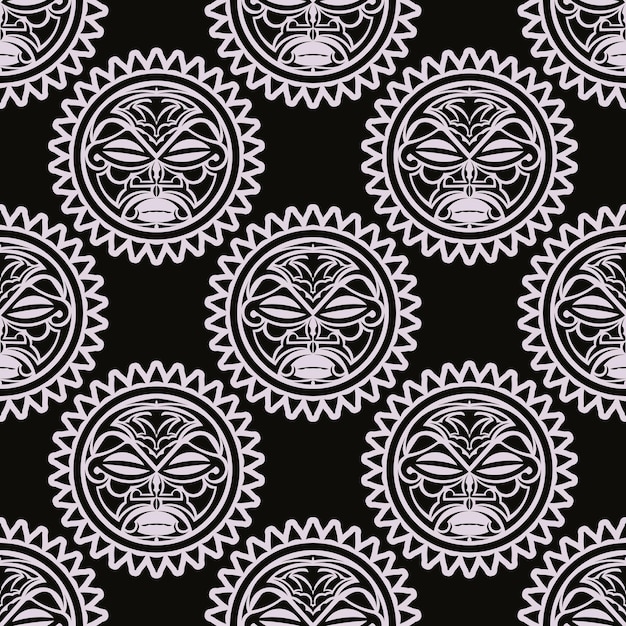 Vector seamless pattern hawaiian tiki masks. idols heads, maya antique culture, traditional indigenous symbols, ancient maori gods.