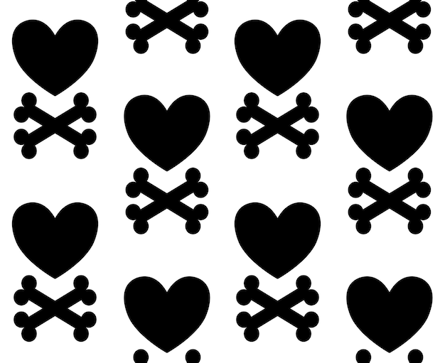 Vector seamless pattern of heart and crossed bones