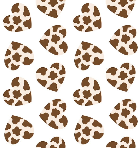 Vector vector seamless pattern of heart with cow texture