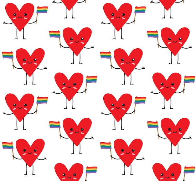 Vector seamless pattern of heart with lgbt flag