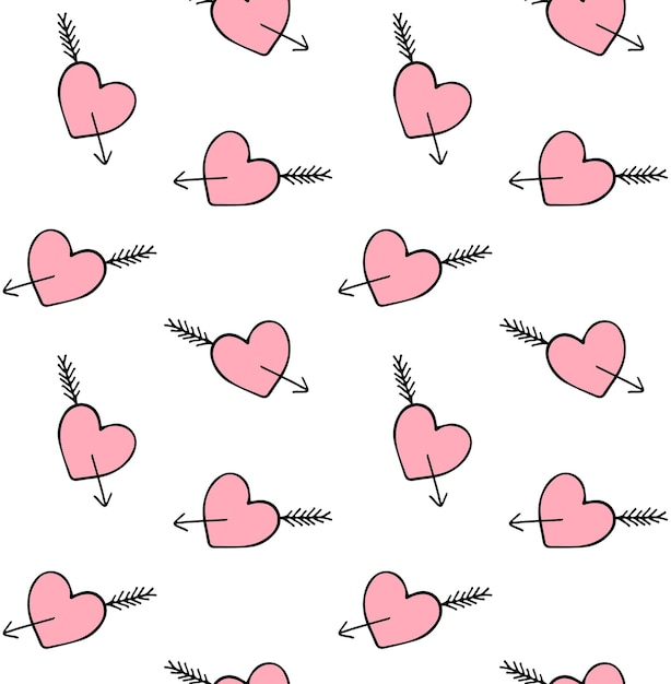 Vector seamless pattern of hearts with arrows