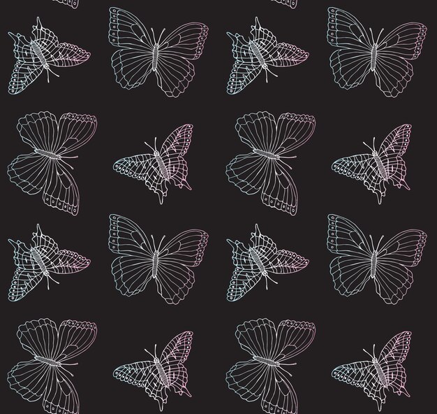 Vector seamless pattern of holo sketch butterfly