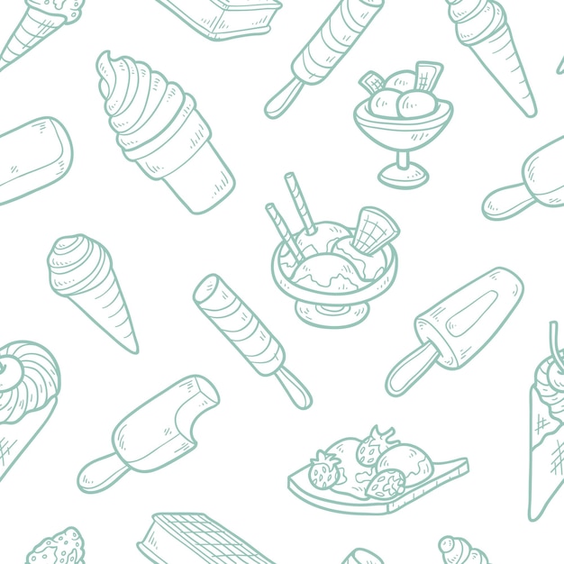 Vector seamless pattern of ice cream on white background