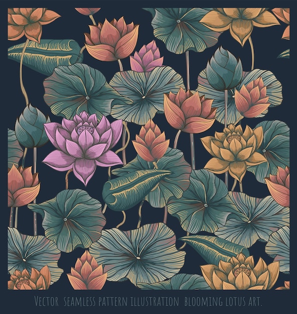 Vector seamless pattern illustration blooming lotus art