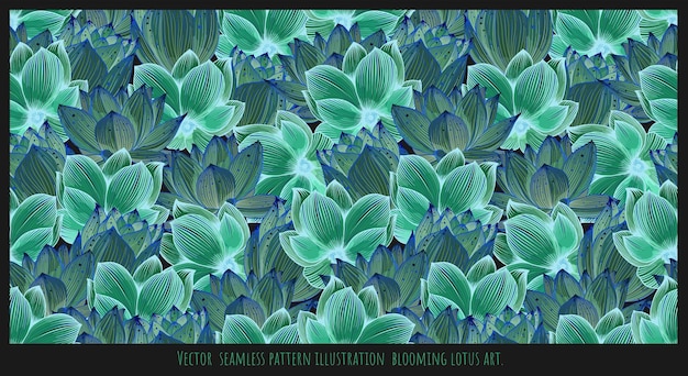 咲く蓮の花アートのベクトルシームレスパターンイラスト