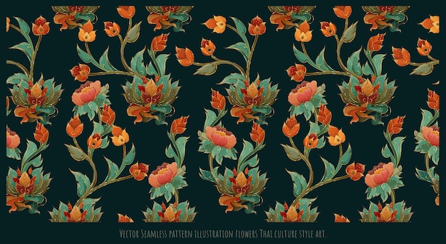 Vector Seamless pattern illustration flowers Thai culture style art