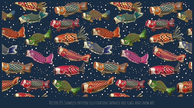 Vector vector seamless pattern illustration of japanese style drawn koi fish flags art.