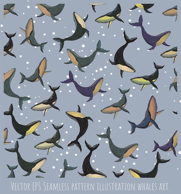 Vector Seamless pattern illustration whales art.