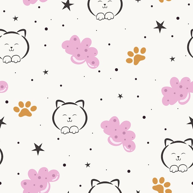 Vector seamless pattern kawaii  cute cats cartoon animals background