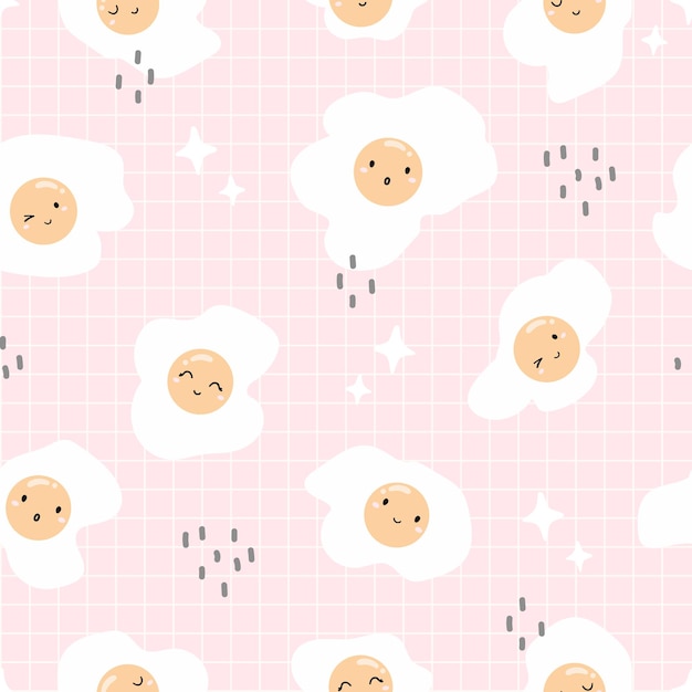 Vector vector seamless pattern of kawaii cute fried egg cute cartoon character design