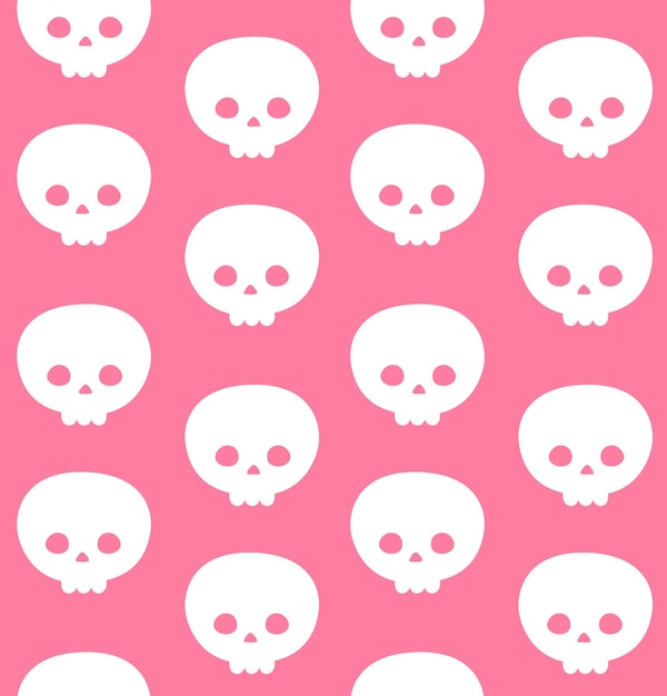 Vector seamless pattern of kawaii skull silhouette