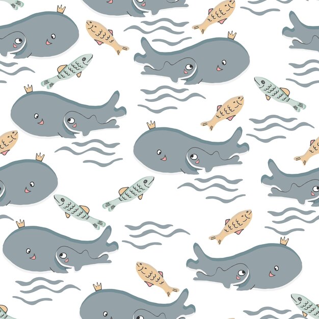 Vector seamless pattern for kids with cute nordic baby animals Scandinavian style