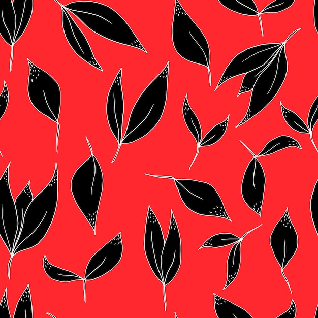 나뭇잎과 나뭇가지의 벡터 원활한 패턴 간단한 식물 그림