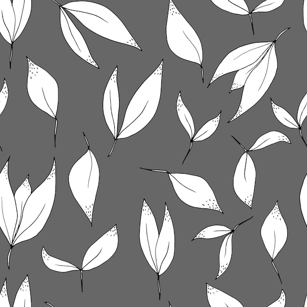 Vector seamless pattern of leaves and twigs Simple botanical illustration