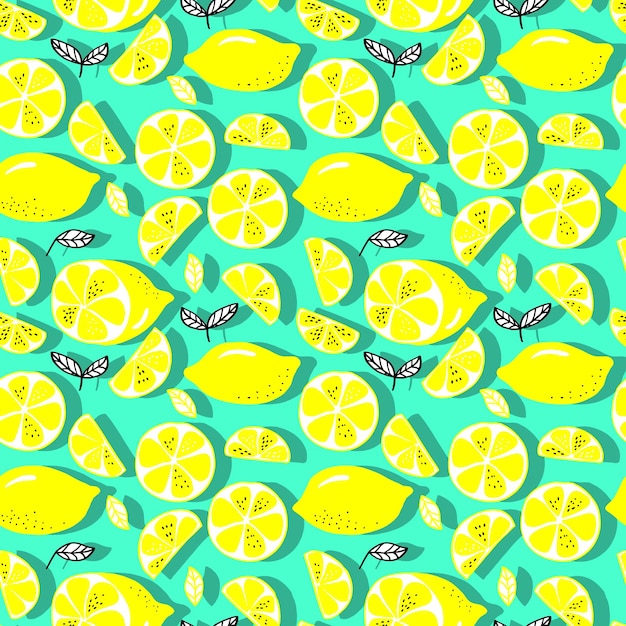 Vector seamless pattern lemons and sliced lemons on a background Summer lemon pattern for background fabric paper textile invitations web pages