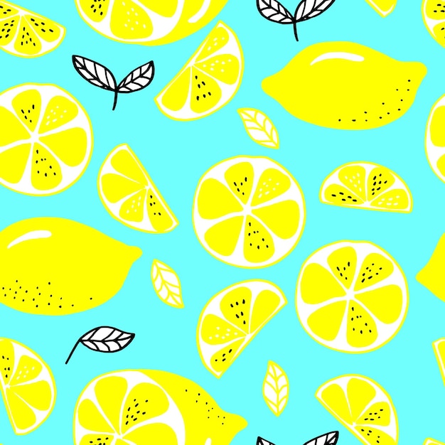 Vector seamless pattern lemons and sliced lemons on a pastel background