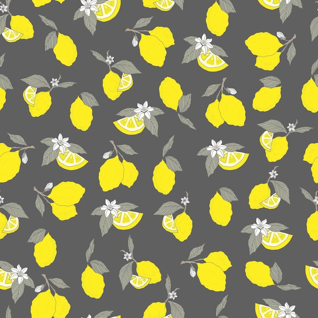 Vector seamless pattern lemons and sliced lemons on a pink background Summer lemon pattern for background fabric paper textile invitations web pages