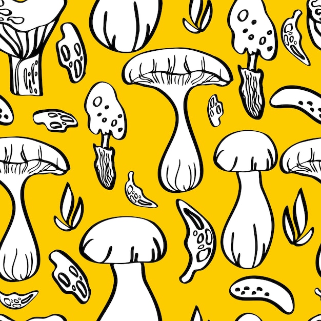 Векторный бесшовный рисунок многих грибов