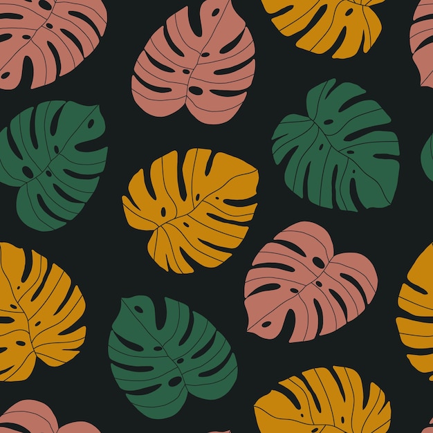 Vector seamless pattern of monstera leaves