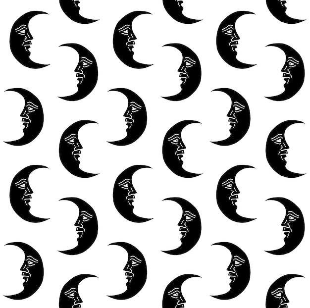 Vector seamless pattern of moon with face