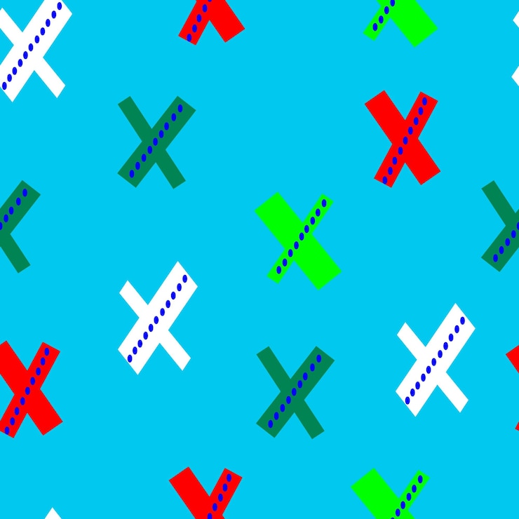 Vector vector seamless pattern multicolored crosses x on a contrasting background