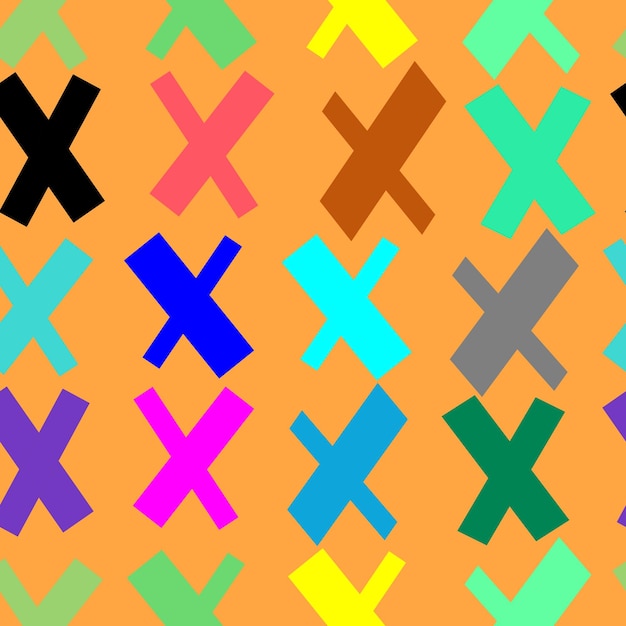 Vector seamless pattern multicolored crosses x on a solid background