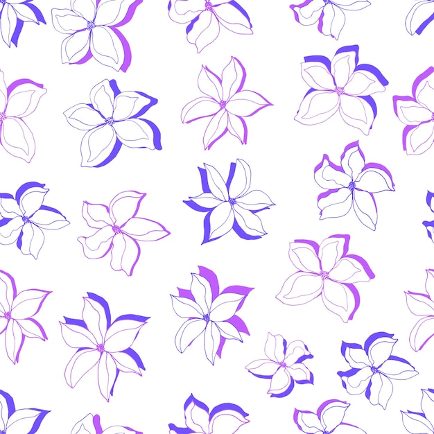 Vector seamless pattern multicolored flowers with shadow Botanical illustration for wallpapers textiles fabrics wrapping paper postcards backgrounds