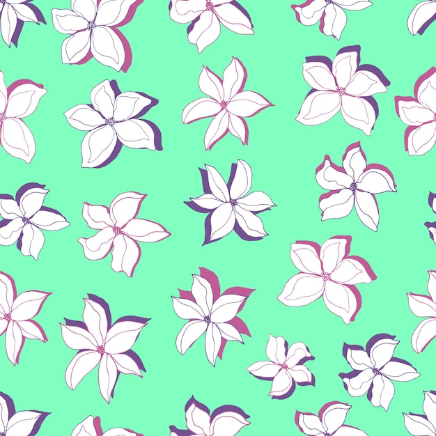 影付きのベクトルシームレスパターン色とりどりの花壁紙の植物画テキスタイルファブリックラッピング紙はがき背景