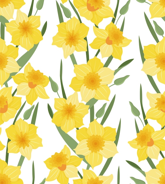 Vector vector seamless pattern of narcissus flowers daffodils textiles and wrapping paper