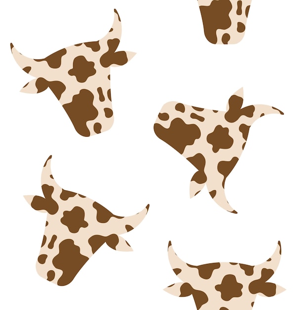 Вектор Векторный бесшовный рисунок головы коровы с коровьим отпечатком