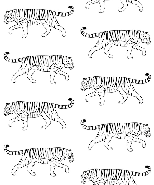 フラット手描き虎のシームレスなパターン ベクトル