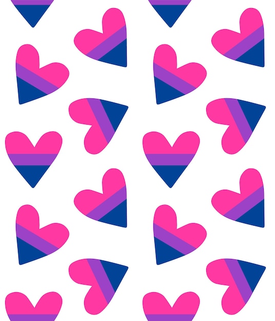 Вектор Векторный бесшовный рисунок сердца бисексуального флага, нарисованного вручную