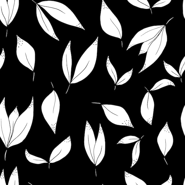 Векторный бесшовный узор из листьев и веток простая ботаническая иллюстрация