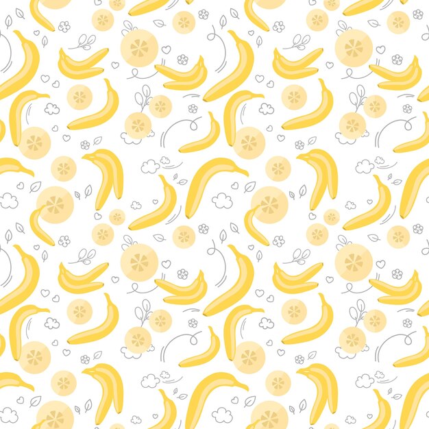 벡터 재미 있는 만화 스타일에 많은 바나나 아이콘의 벡터 원활한 패턴