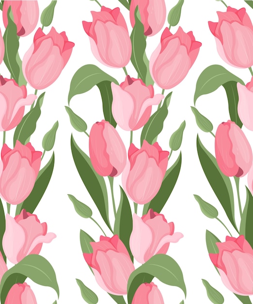 Вектор Векторный бесшовный рисунок бледно-розовых тюльпанов текстиль и упаковочная бумага