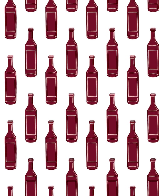 スケッチの赤ワインのボトルのシームレスなパターン ベクトル