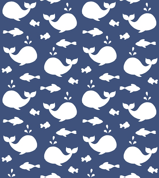 벡터 흰 물고기와 고래의 벡터 원활한 패턴