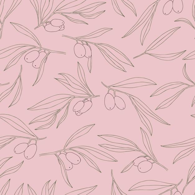 Vector vector seamless pattern olives on a branch with leaves