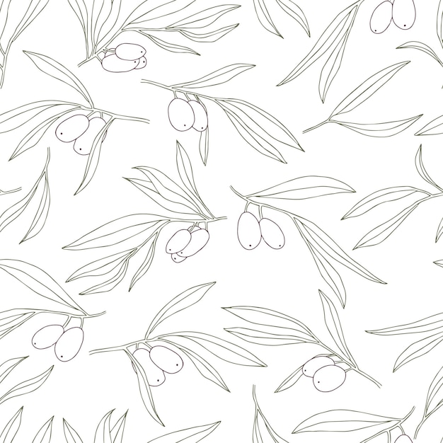 Vector seamless pattern olives on a branch with leaves