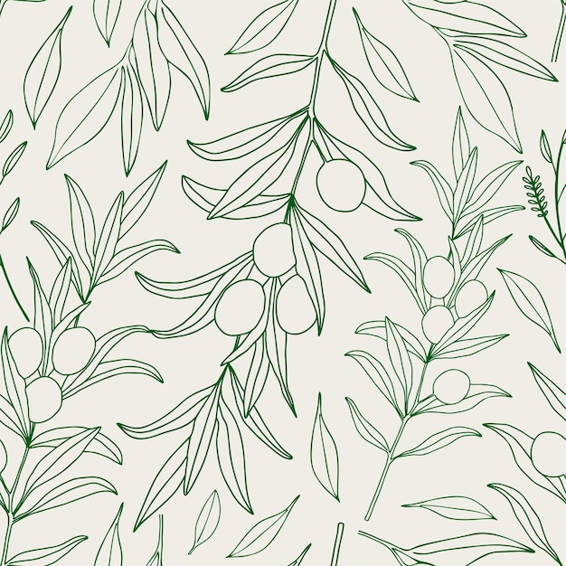 Vector seamless pattern olives on a branch with leaves