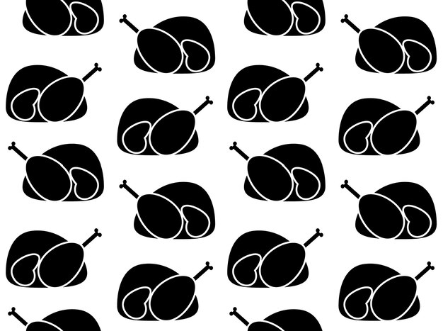 Vector seamless pattern of outline turkey chicken