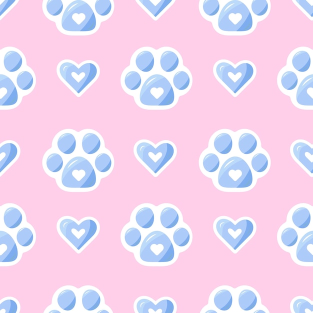 Vector seamless pattern paw. Pattern of animals paw repeat background, cat paw, dog paw