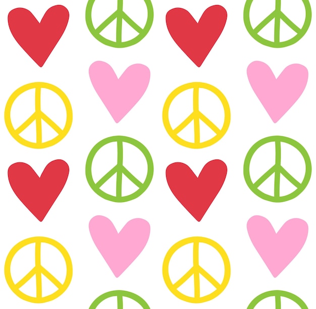 Vector vector seamless pattern of peace signs and hearts